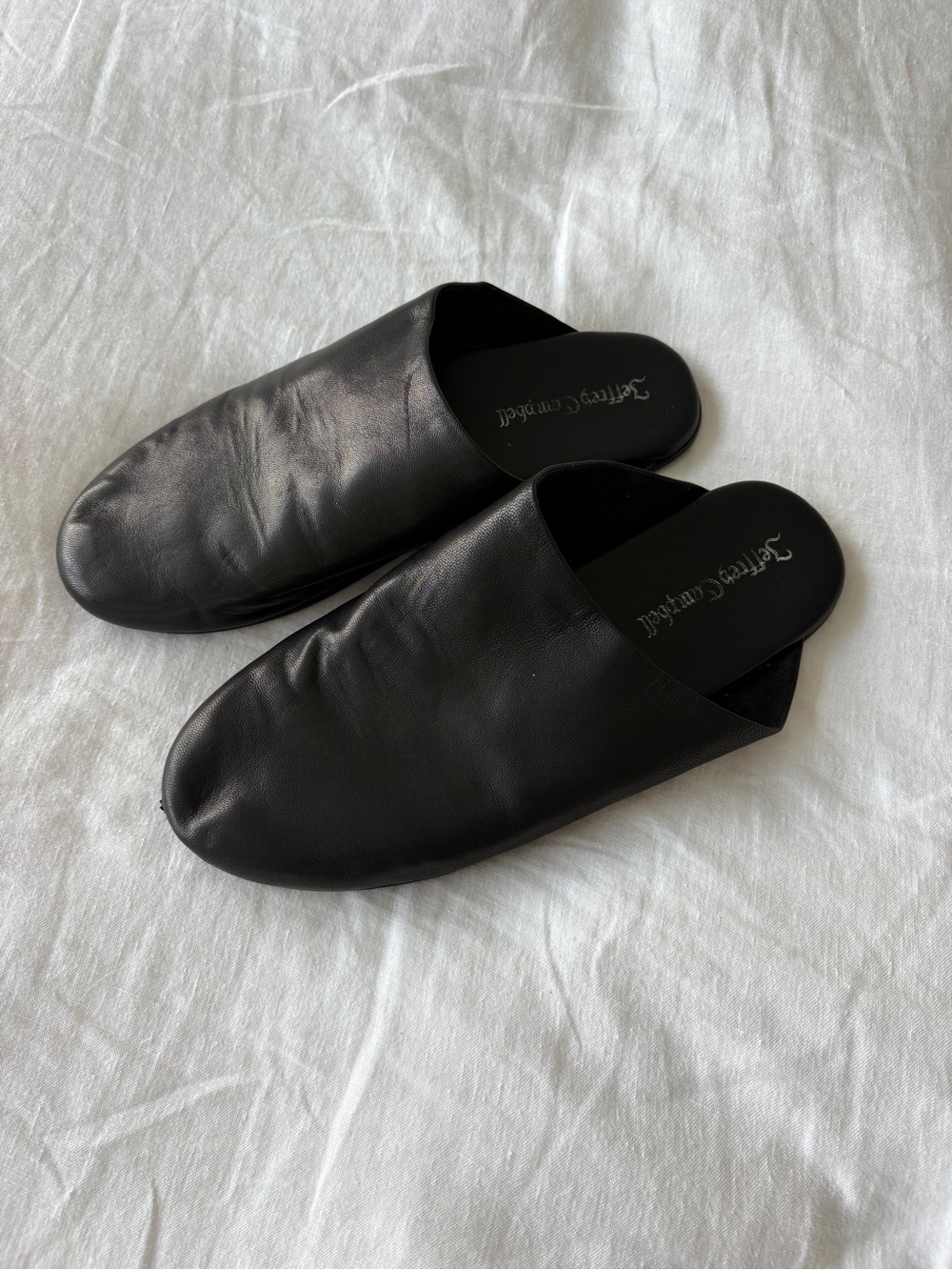 Jeffrey Campbell Gunter Black Leather Flat Mules Slides 8.5